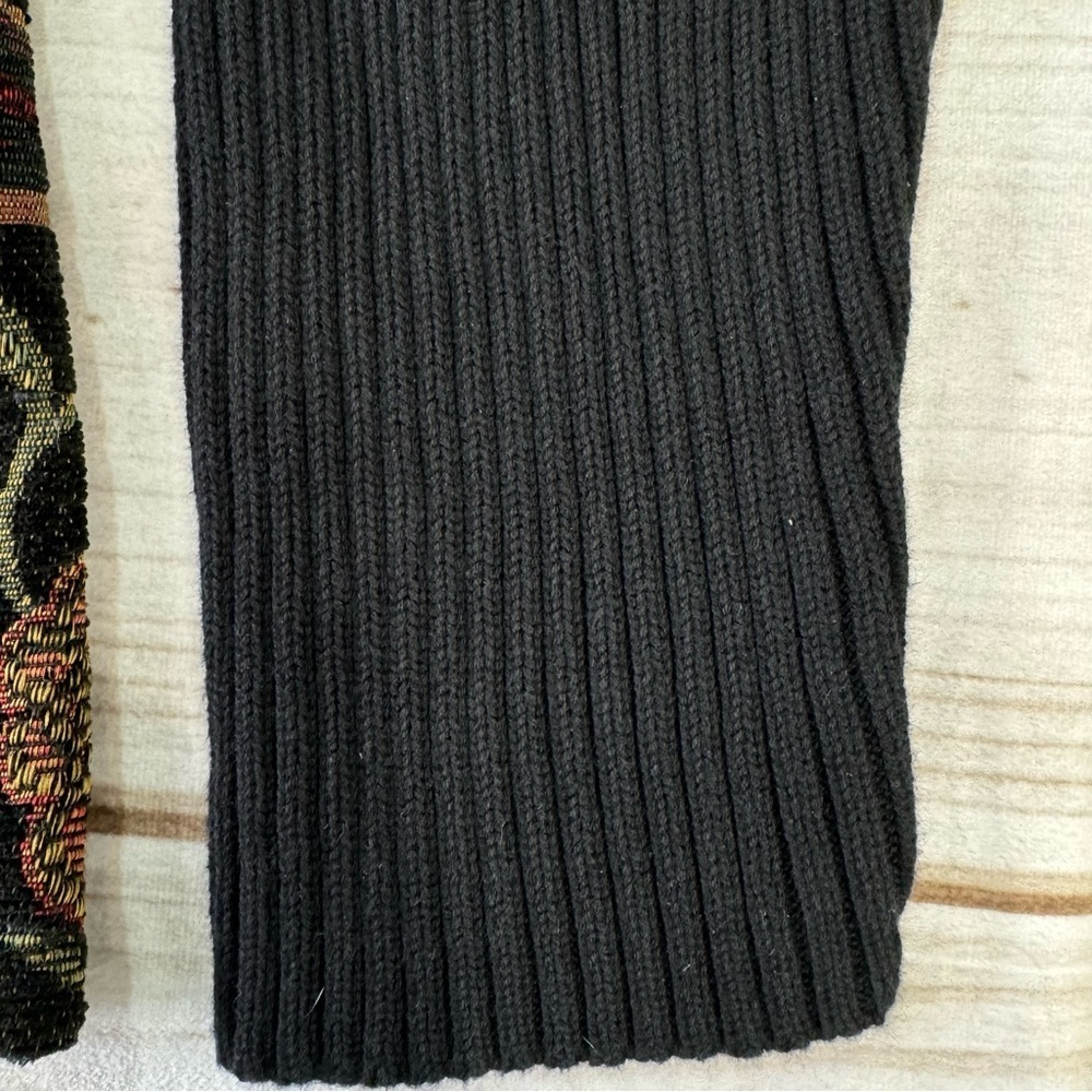 Christopher & Banks Black Ribbed w Jewel Tone Jacquard Floral Zip Front Cardigan - Picture 12 of 12